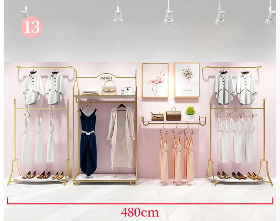Europe type gold dress shop rack rack high grade clothes rack shoes bag double layer clothing display rack