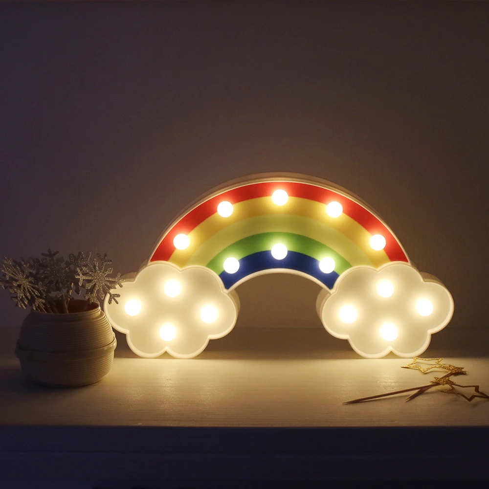Luz LED de noche para decoración de dormitorio, marquesina blanca cálida con batería, Arco Iris, estrella, Nube y Luna, para colgar en la pared