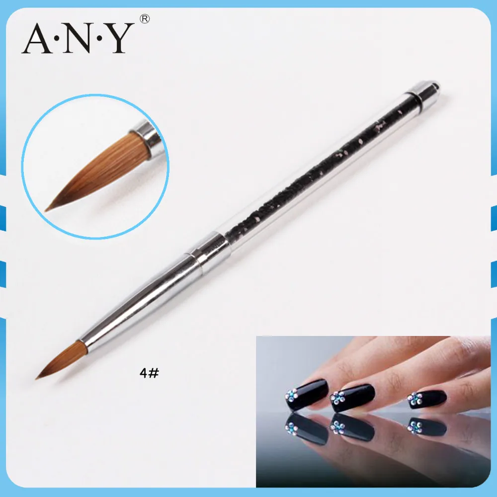 

Free Shipping ANY Hollow Acrylic Black Glitter Handle Kolinsky Brush For Acrylic Nail 4# Single Piece