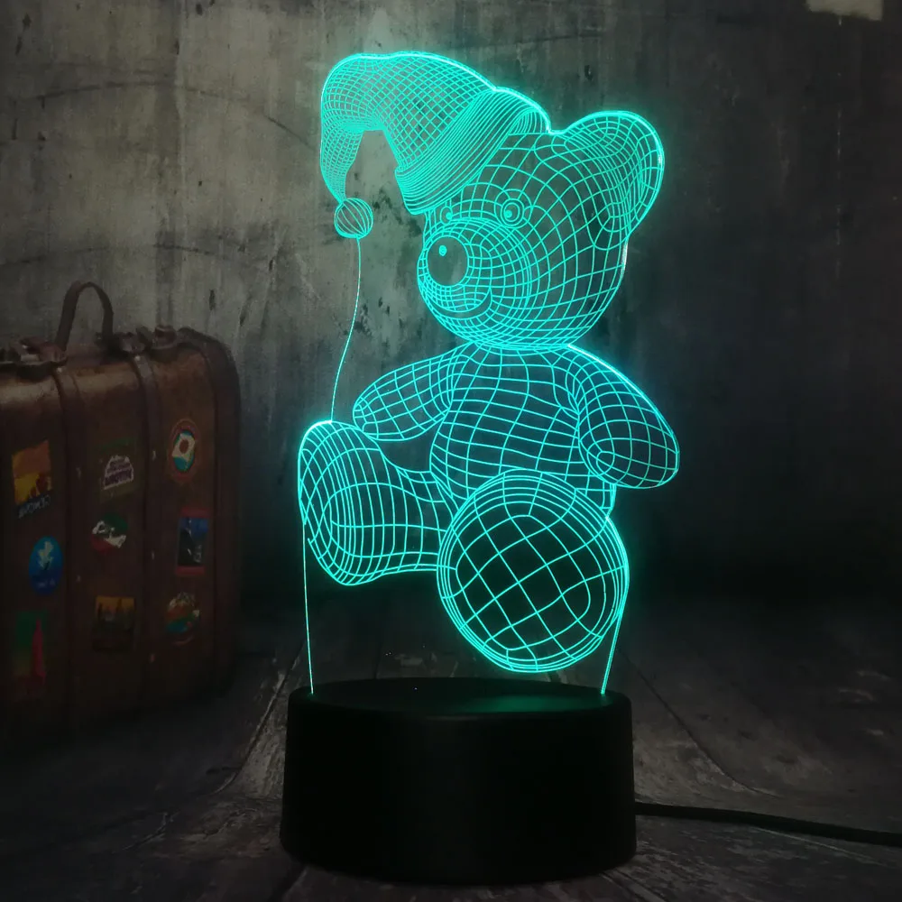 Новинка ночник в виде симпатичного медведя с шапочкой светодиодный 3D эффектом