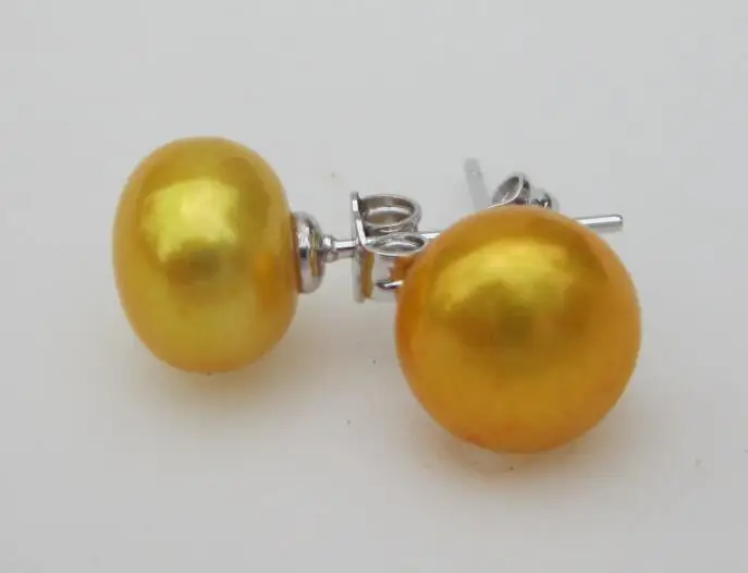 AAA огромный 9 мм натуральный Южное море желтый серьги гвоздики с жемчугом brincos boucle