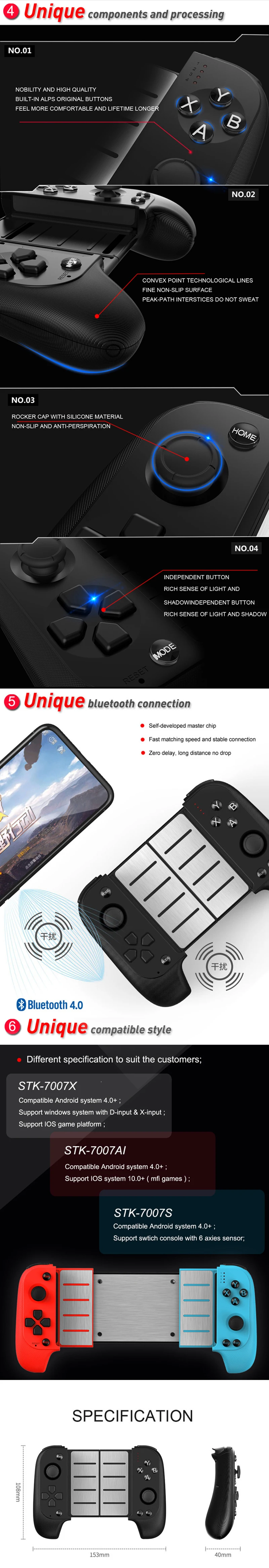 Модернизированный Saitake 7007F беспроводной Bluetooth игровой контроллер Телескопический геймпад джойстик для samsung Xiaomi huawei Android Phone PC