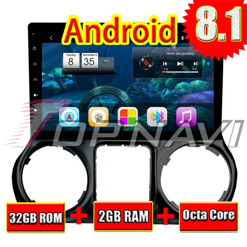 Автомобильный GPS навигатор для JEEP Wrangler 2011 2012 2013 2014 2015 2016 Android 8 1 10 ''Topnavi авто
