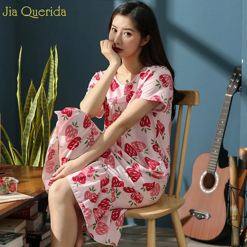 Женское хлопковое ночное белье большого размера с принтом клубники платье для