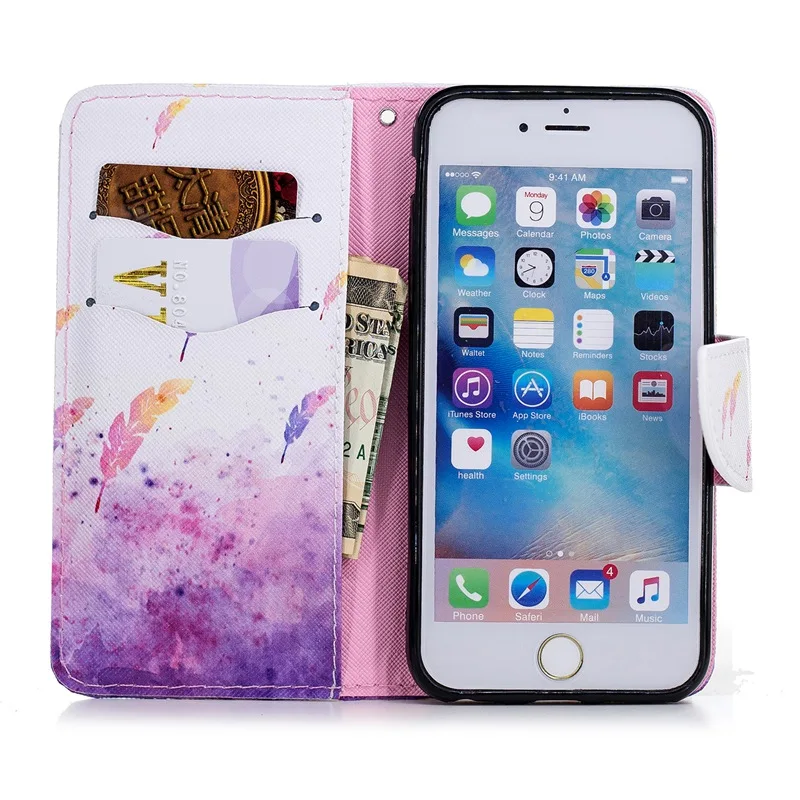 Кожаный чехол для iphone 7 plus 8 с Чехол-подставка карманом карточек PU флип Коке X 6 6s 5S SE