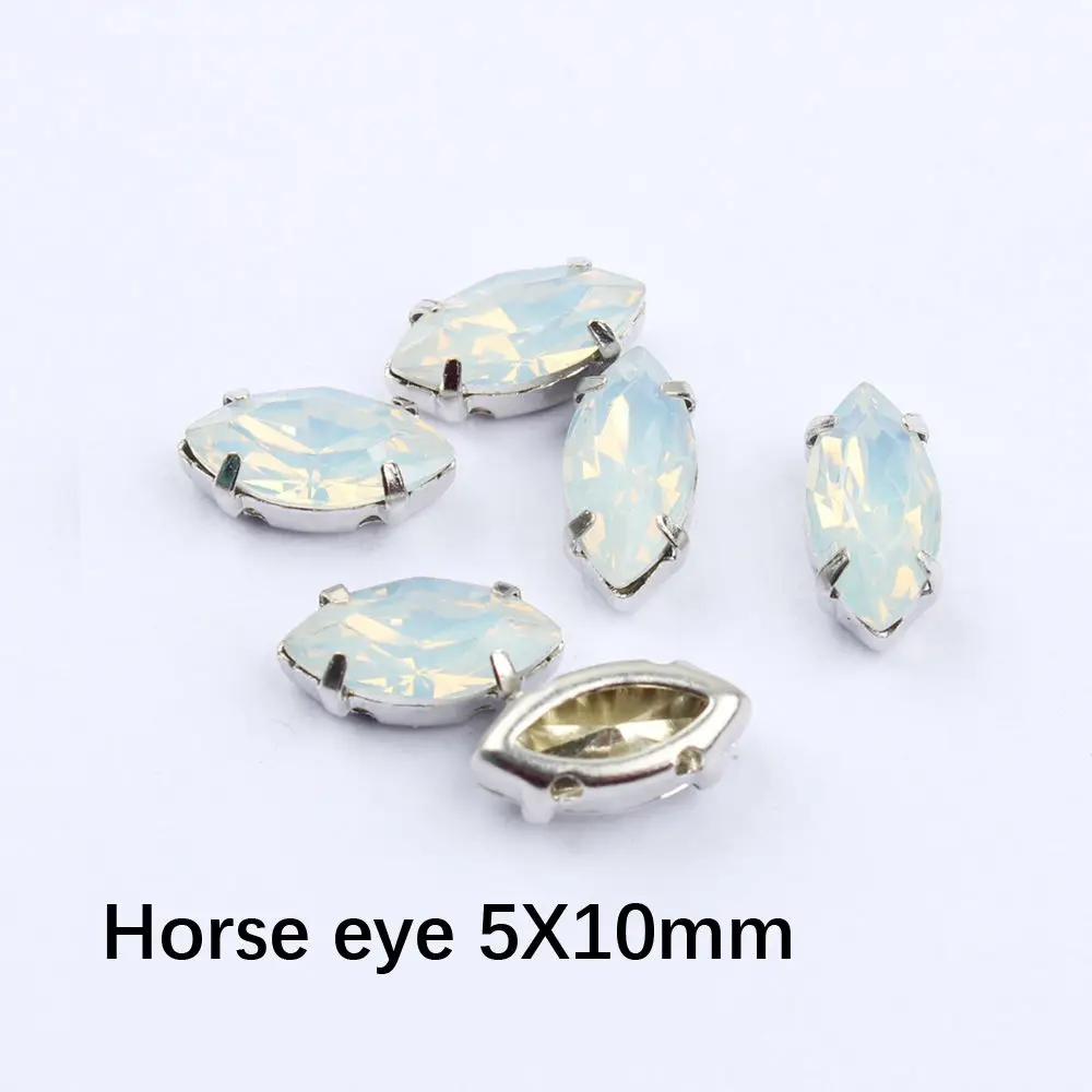 Horse eye 5X10mm50ps Стразы смешанной формы с белым опалом, полимерные Стразы с серебристым клешом, стразы с плоским основанием для одежды - Цвет: Horse eye 5X10mm50ps