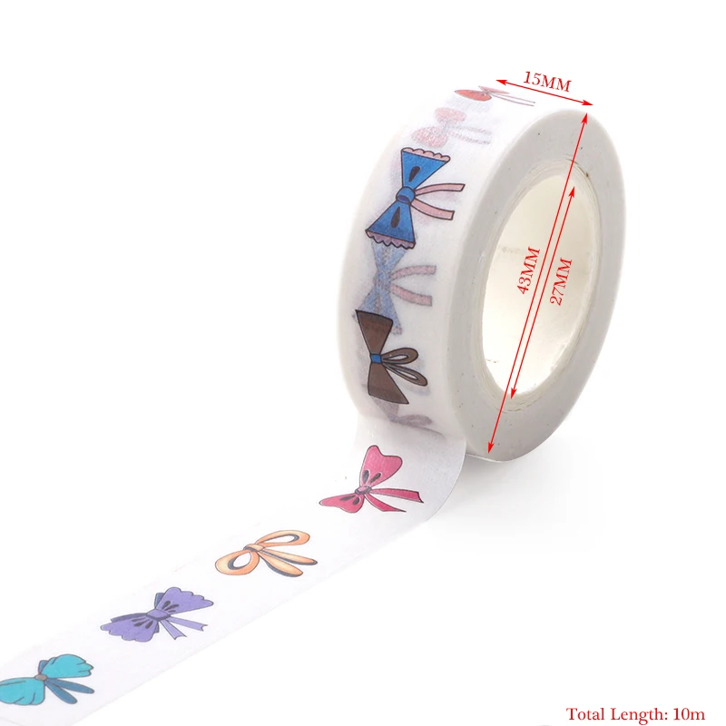 AAGU 1PC 15mm*10m Cute Bowknot Bird Fish Pattern Adhesive Washi Tape Decorative Planner Scrapbooking Photo Paper Masking | Канцтовары