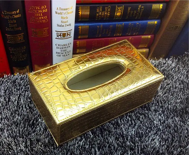Модные Крокодил золотой прямоугольные деревянные кожаная коробка для салфеток