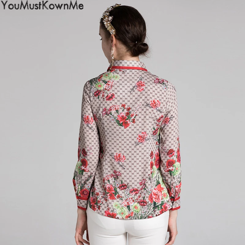 Женская блузка с длинным рукавом Элегантная цветочным принтом большие размеры 3XL