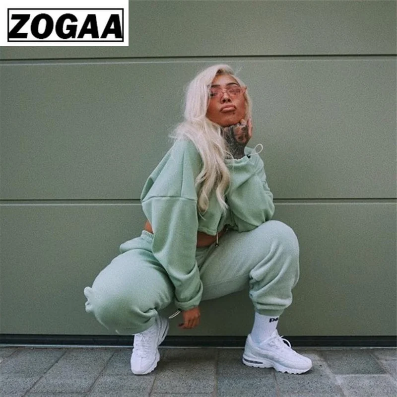 Женские спортивные костюмы ZOGGA однотонные комплекты для пробежек с круглым