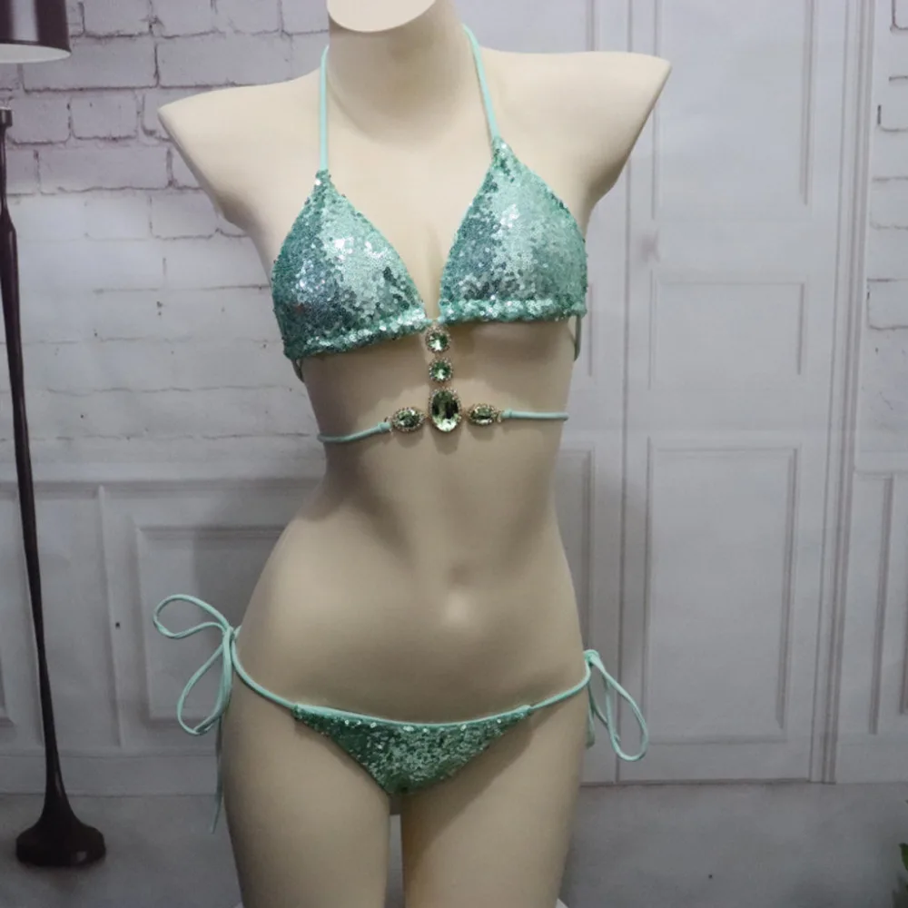 Swimsuit women High Waist Push Up Bikinis Women Crystal Drill Sequins Bikini Set Beach Swimwear Beachwear New | Спорт и развлечения