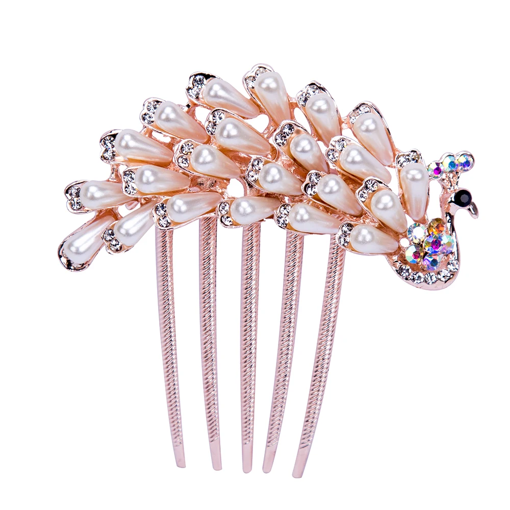 Женские заколки для волос AWAYTR элегантные гребни с павлиньим розовым золотом и