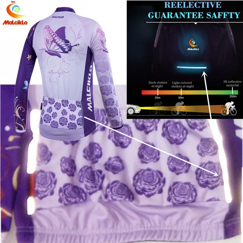 Malciklo Winter Cycling Jacket Women Purple Long Sleeve Jersey Outdoor MTB Bike Clothing Bicycle Ropa Ciclismo Mujer | Спорт и