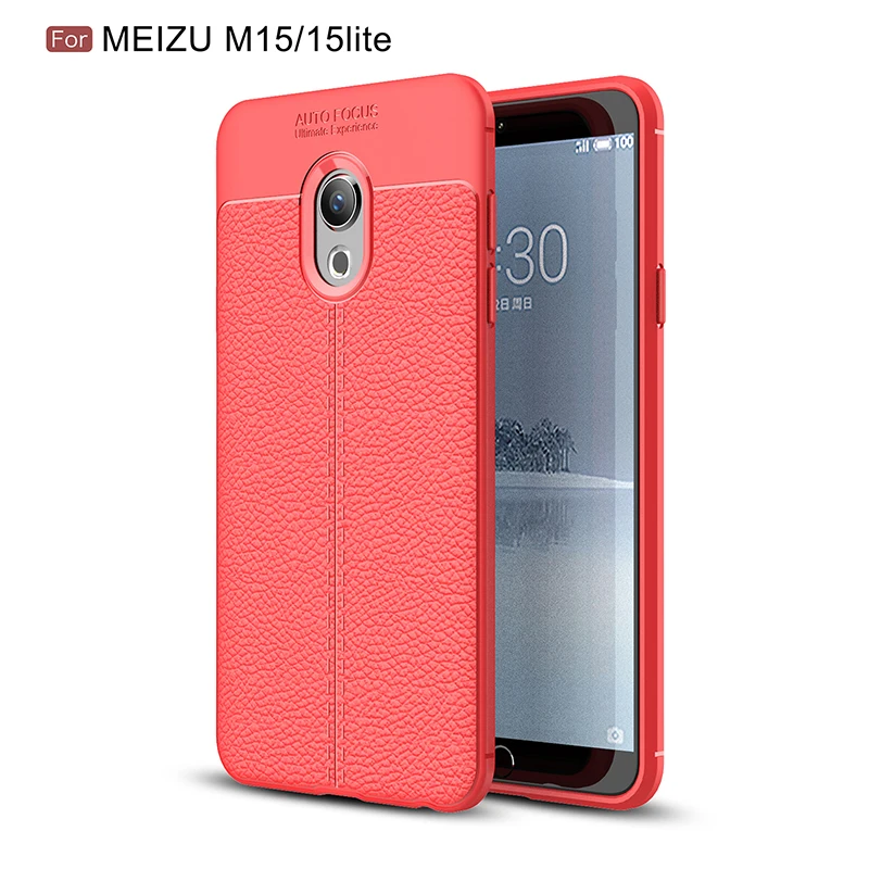 Личи зерна узор кожаное силиконовый чехол на мизу meizu 15 Lite чехлы селиконовые классический личи полоски матовая Мягкие ТПУ случаи для меня мейзу 15 лайт case случае бампер cases Обложка чехол силиконовые