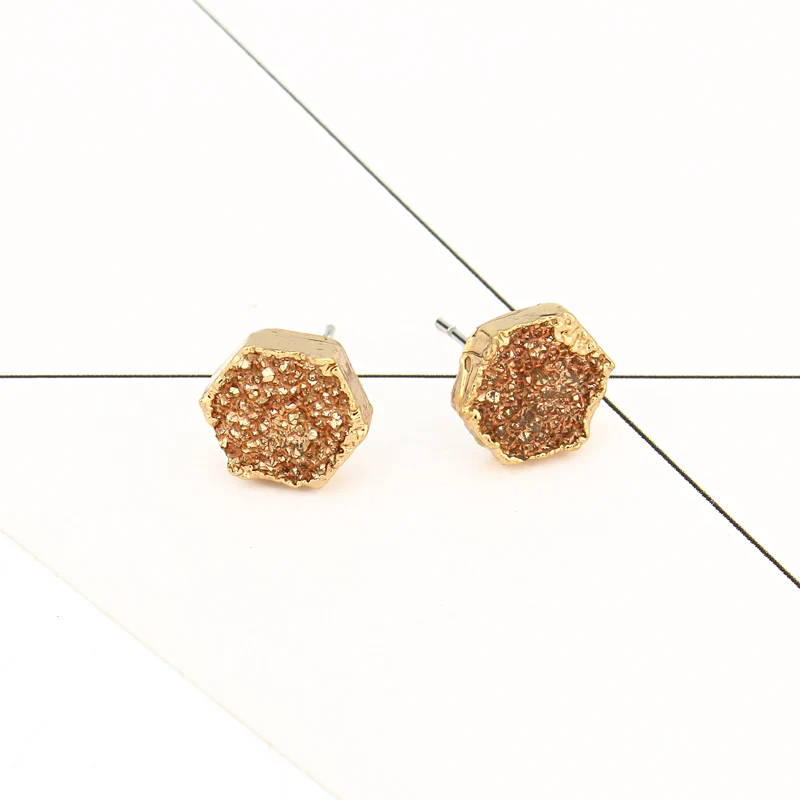 1 пара простой золотой цвет геометрические формы серьги гвоздики с эпоксидной
