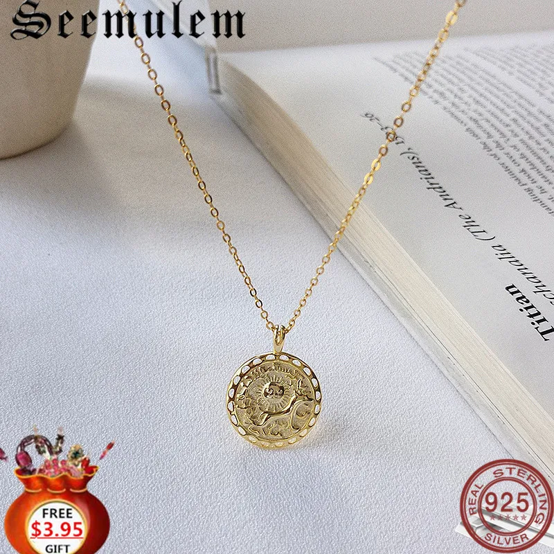 Seemulem Dog Emboss винтажное минимализм Стерлинговое серебро ожерелье для женщин 925