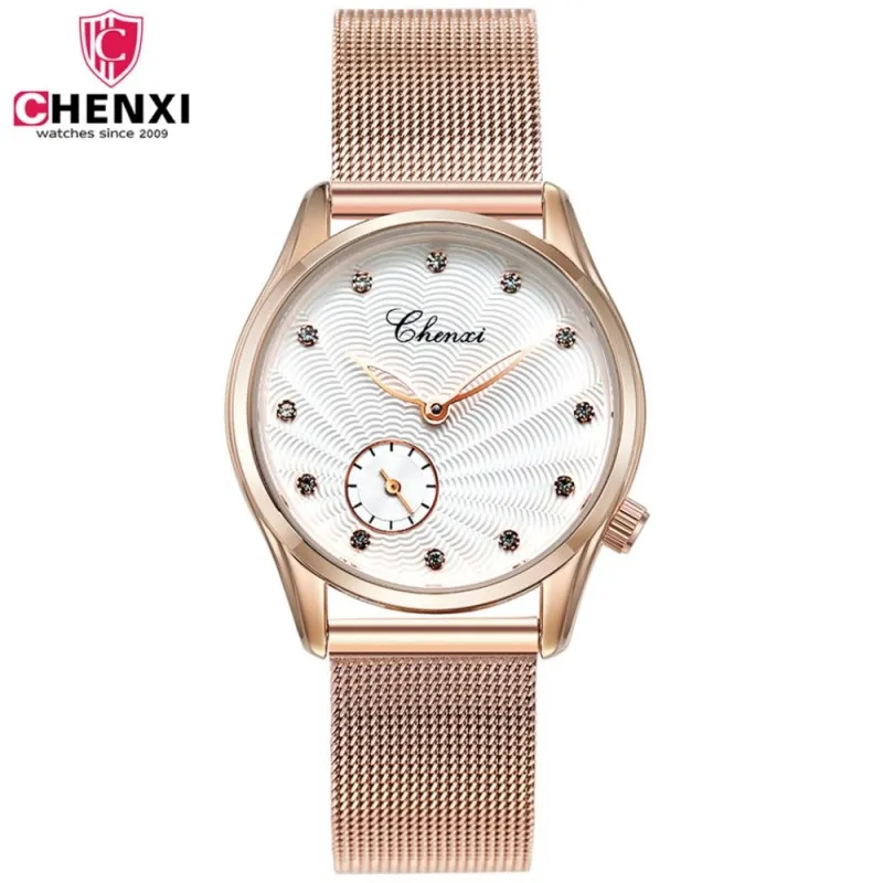 CHENXI Роскошные брендовые Кварцевые часы Женские модные Reloj Mujer розовое золото