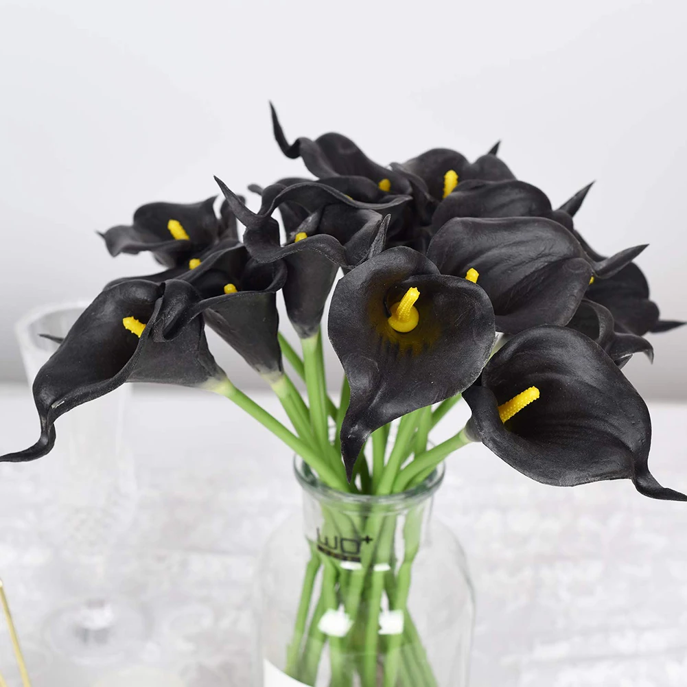 Черные искусственные цветы на ощупь из искусственной кожи Calla lily Флорес для