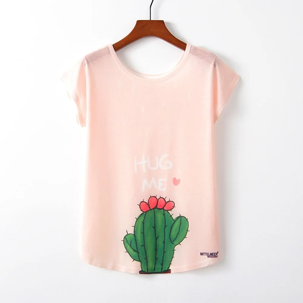 M018 Letter Cactus Летние женские футболки, новинка, Harajuku Kawaii, милый стиль, панда, единорог, буквенный принт, свободная футболка, повседневные топы с коротким рукавом, футболки - Цвет: M018 Letter Cactus
