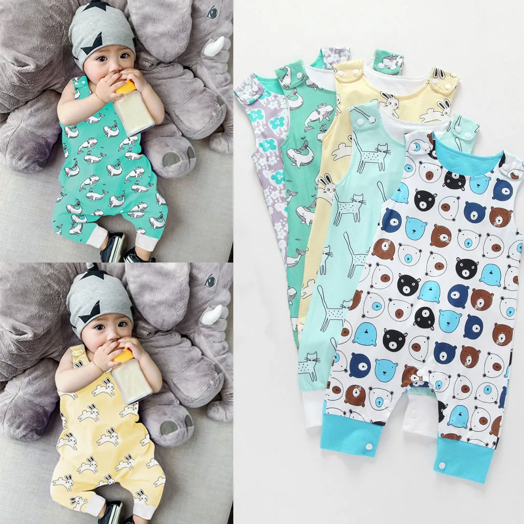 

2019 hot Infant Baby Boys Girls Cartoon Animal Print Romper Jumpsuit Outfits Set Clothes