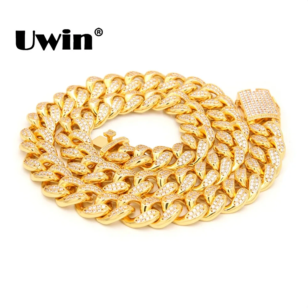 

Uwin 20mm Width Heavy Cuban Link Chain Micro Pave Iced Out Cubic Zircon Silver Plated Necklaces For Men Hiphop Jewelry