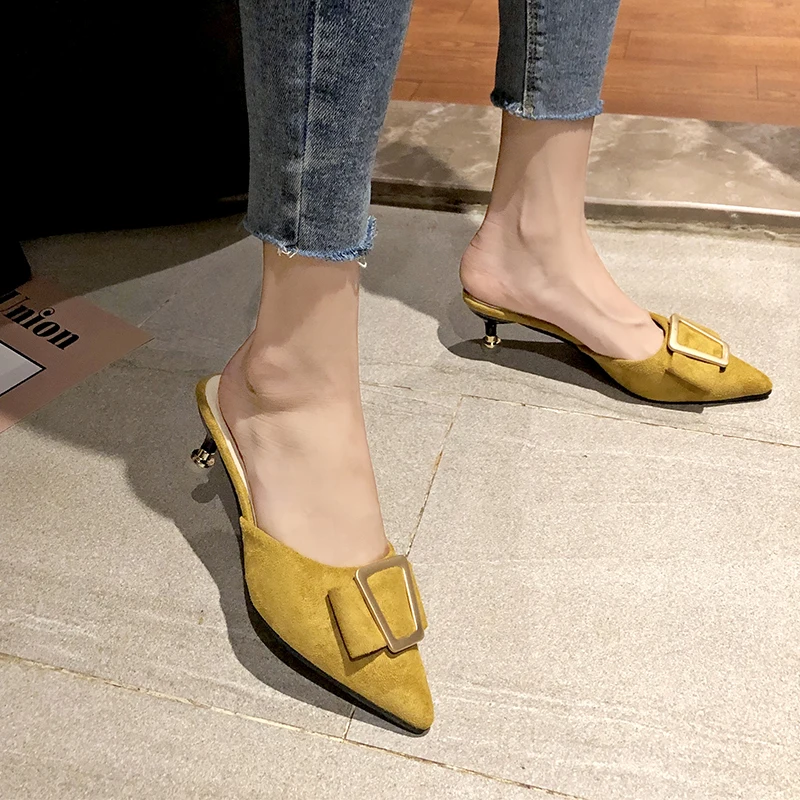 Candy Color Pumps Pointed Toe Mule Slides Thin Heel Casual Sandals Outdoor All-Match Ladies lazy Shoes size 35-40 | Обувь