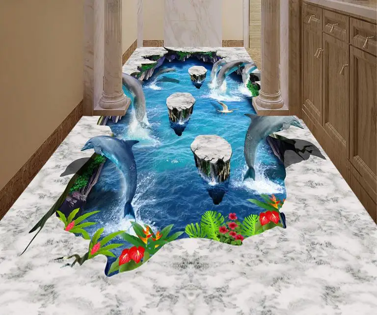 3d полы водонепроницаемые обои на заказ Фошань Дельфин самоклеющиеся Напольные