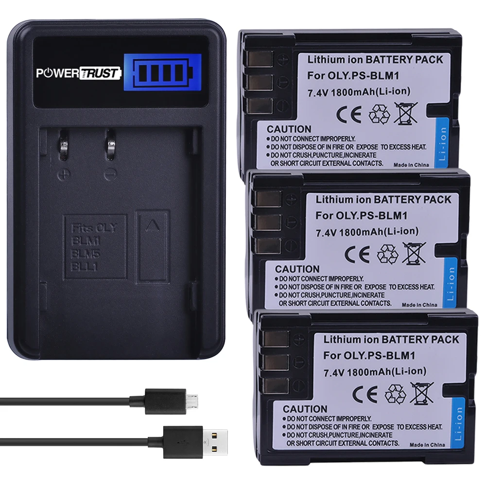 PowerTrust 3 шт. PS BLM1 BLM 1 батарея + ЖК зарядное устройство USB для Olympus C 5060 7070 8080 E 30 EVOLT 520