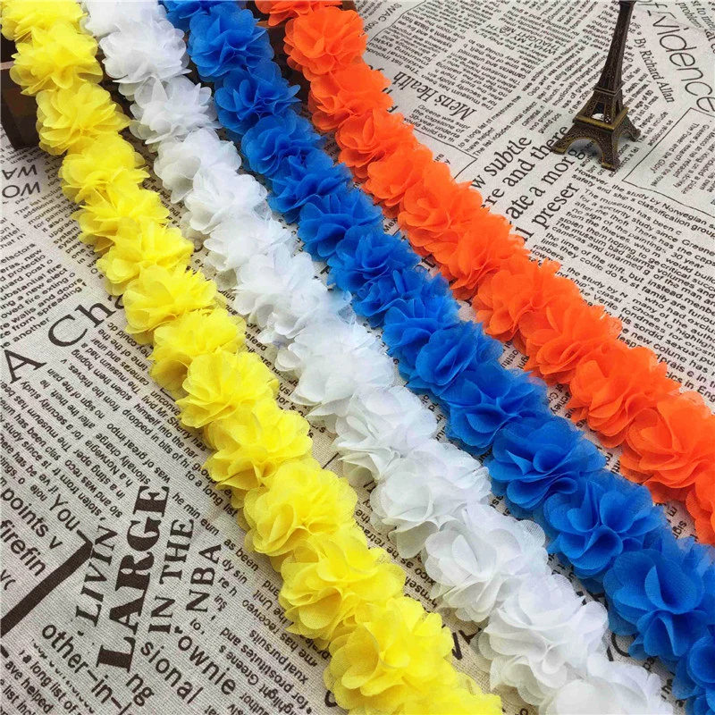 1Yard 12 colors Flower 3D Chiffon Lace Trim Ribbon Fabric for Applique Sewing Wedding Dress Decoration Accessories Supplies 5cm