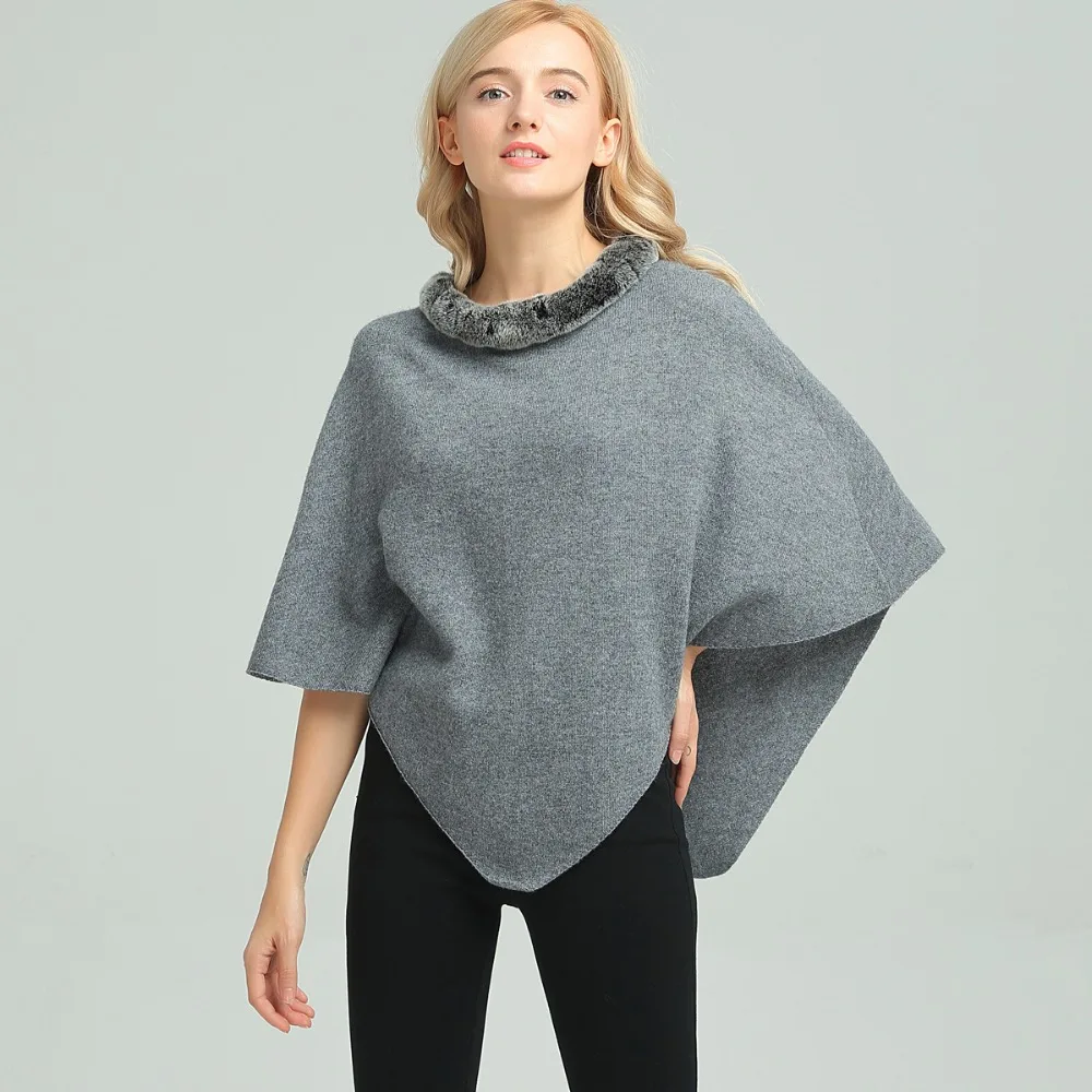 Readit Зима Женское пончо и мыс меховой воротник свитер Для Женщин Осенние вязаные