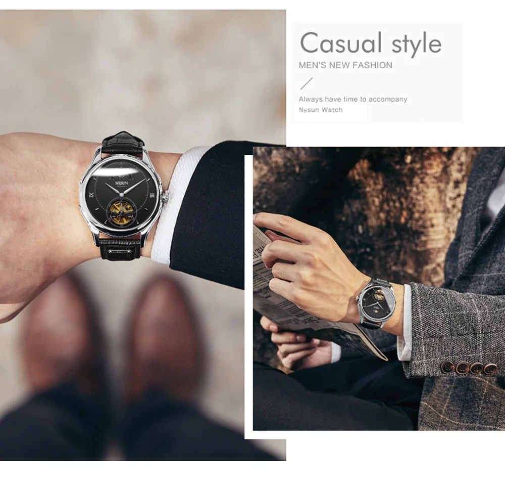 Швейцария NESUN Tourbillon механические часы для мужчин люксовый бренд автоматический бизнес Скелет Водонепроницаемый Relogio Masculino M9038-4