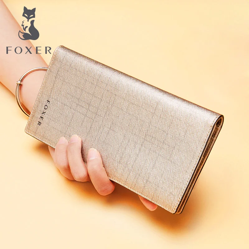 Длинный кошелек FOXER для женщин модный Классический Дамский бумажник из воловьей