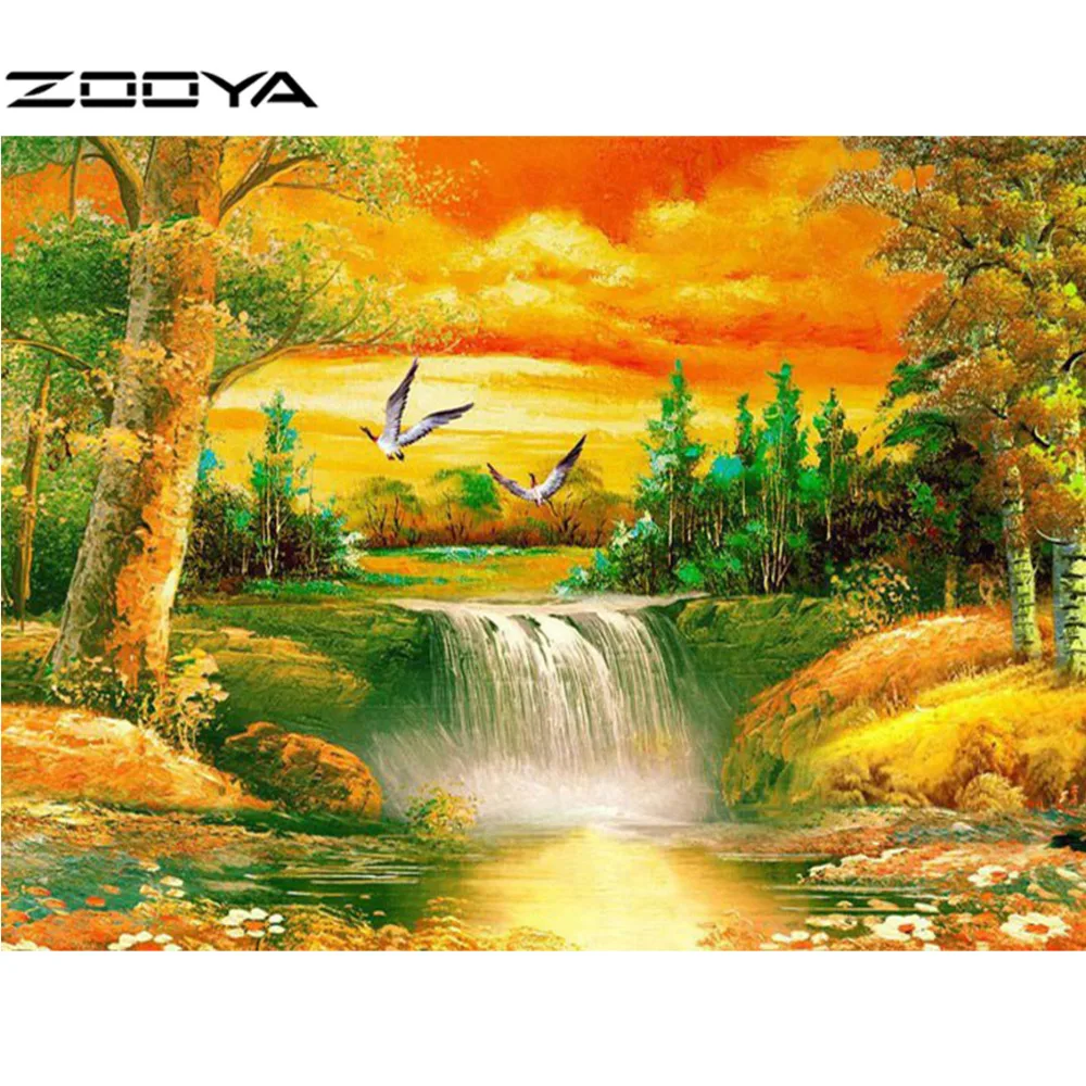 ZOOYA DIY полная круглая Алмазная вышивка картина крестиком 5d дрель водопад птица