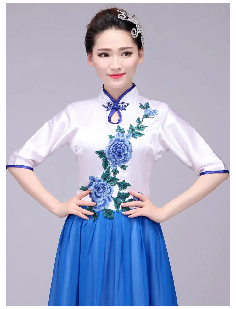 2017 сине белые фарфоровые костюмы хора для выступлений народная музыка guzheng erhu