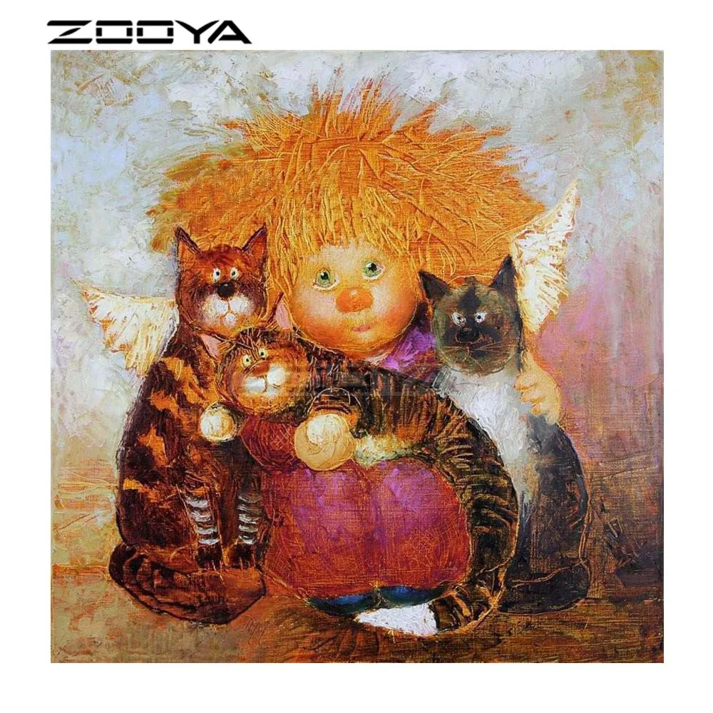 

ZOOYA Diamond Embroidery 5D DIY Diamond Painting Angel Cat Rhinestones Embroidery Diamond Cross Stitch Mosaic Picture F1101