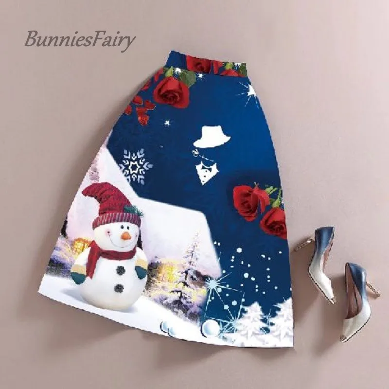 Bunniesfairy футболок с рисунками героев мультфильма Высокая Талия плиссированная юбка миди Рождественский костюм год Праздничная одежда красная юбка с фалдами