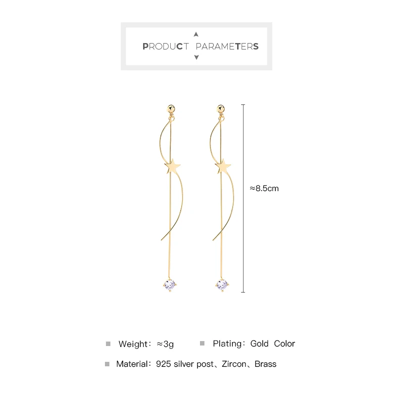 

kissme Delicate Zircon Long Dangle Earrings For Women Aesthetic Design Gold Color Brass Drop Earrings 2021 Korea Fashion Jewelry