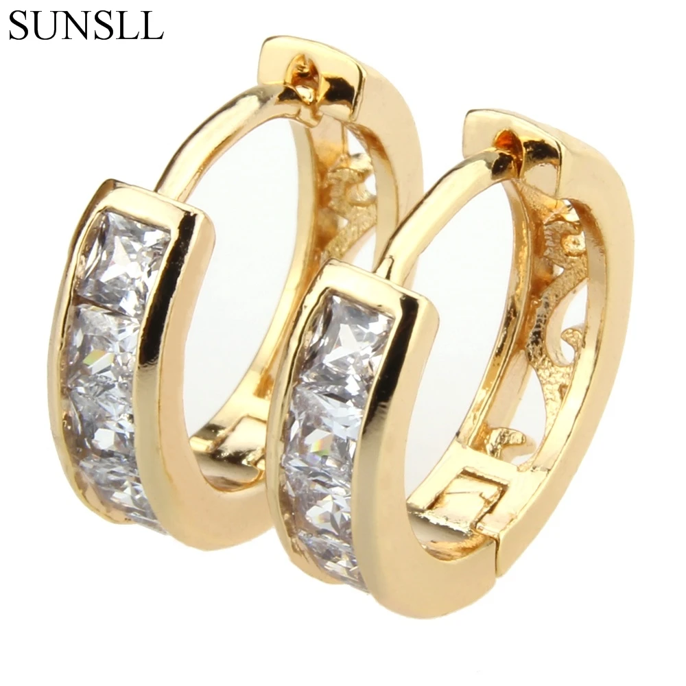 

SUNSLL Two Color Copper Pins Cubic Zirconia Hoop Earrings Women's Fashion Party Jewelry Cobre CZ Brincos
