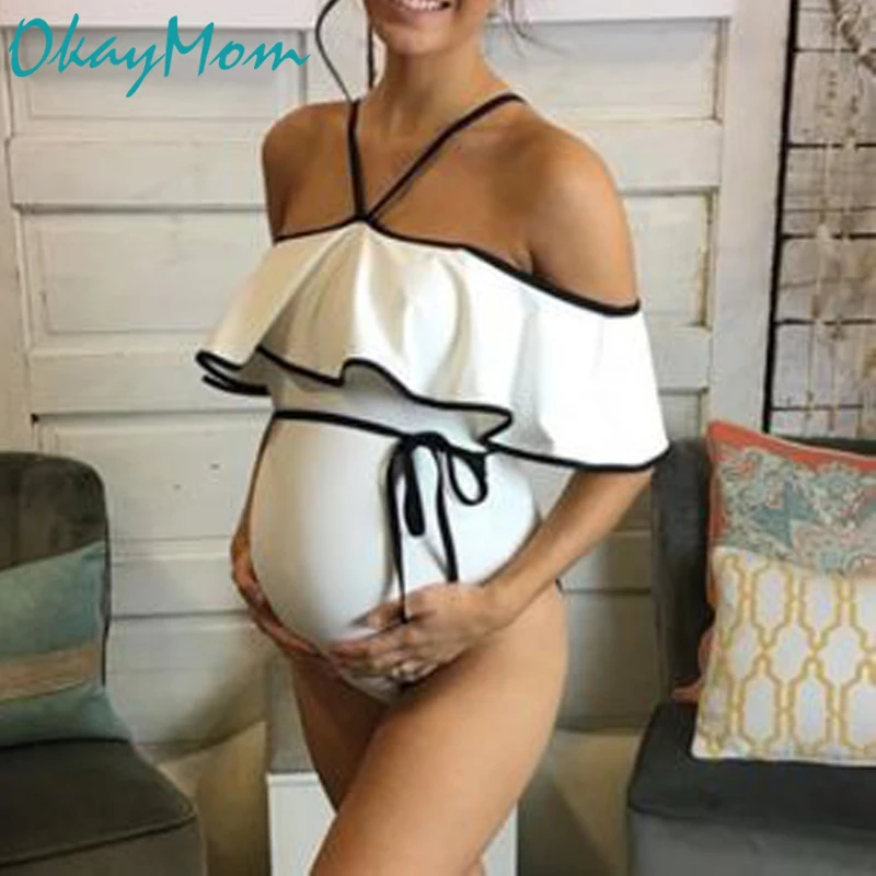 Купальник для беременных OkayMom Одежда сексуальный купальник с лямкой на шее Белые