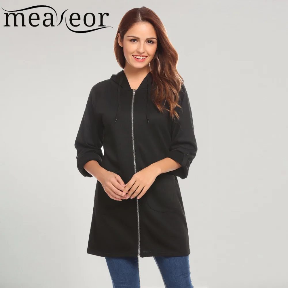 Meaneor Женская толстовка с капюшоном на шнурке молнии однотонные повседневные