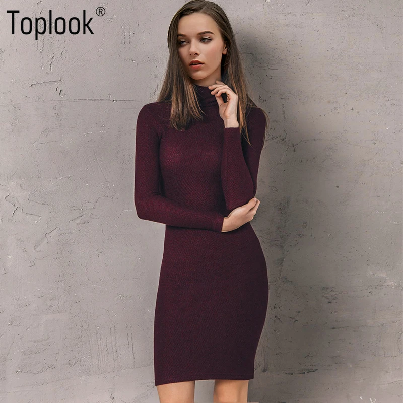 Toplook Винтаж вино трикотажные облегающее женское платье Новинка 2017 года осень