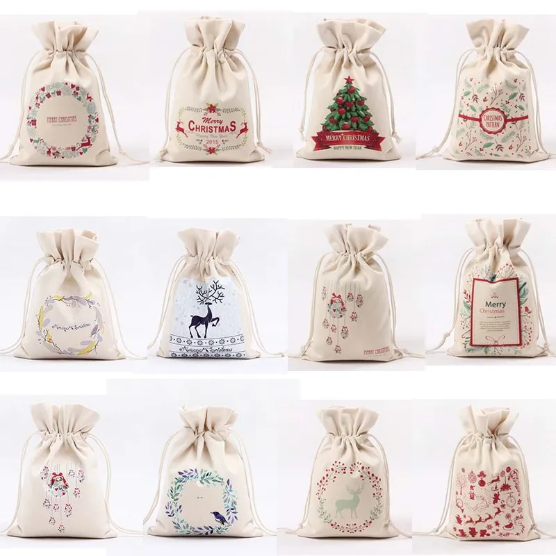 1 шт. 16*23.5 см Рождество Drawstring хлопок льняной сумка для хранения подарков Конфеты