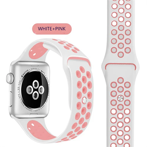 White Pink Эластичный дышащий Силикон Спортивный ремешок для Apple Watch 5 4 3 2 1 42 мм 38 мм резиновые ремешки для Nike+ Iwatch 4 3 40 мм 44 мм - Цвет ремешка: White Pink