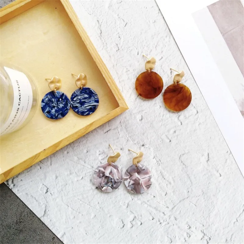 XEDZ Geometric Round Irregular Pattern Acetate Alloy Earrings Japanese and Korean Trendy Retro Women's Jewelry Accessories | Украшения