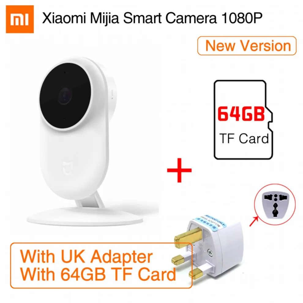 Обновленная версия, Оригинальная Xiaomi Mijia Ai камера для персонального компьютера 1080 P Full HD качество инфракрасного ночного видения 130 градусов супер широкий угол - Цвет: Add UK and 64GB