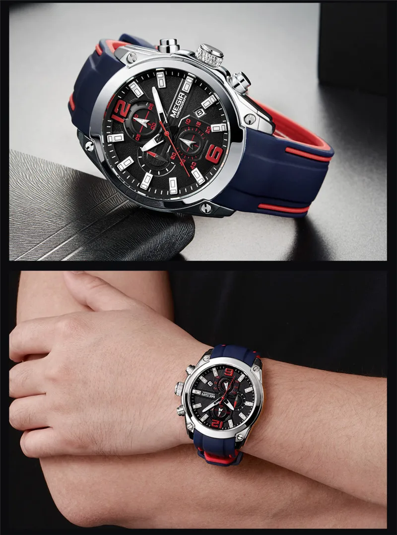 Часы MEGIR Мужские Наручные с хронографом брендовые Роскошные водонепроницаемые