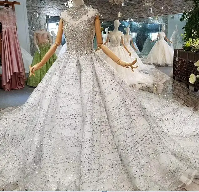 H&S BRIDAL Gorgeous silver rhinestone wedding dress High Neck wedding gowns 2020 Vestido de Novia
