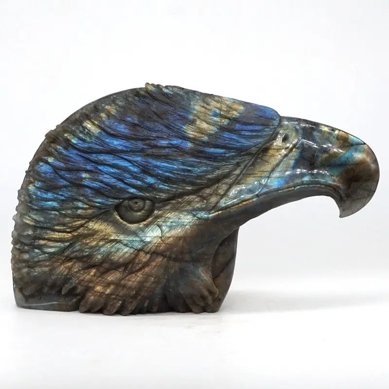 

Eagle Figurine Decor Natural Labradorite Carved Animal Statue Home Ornament 6.8"