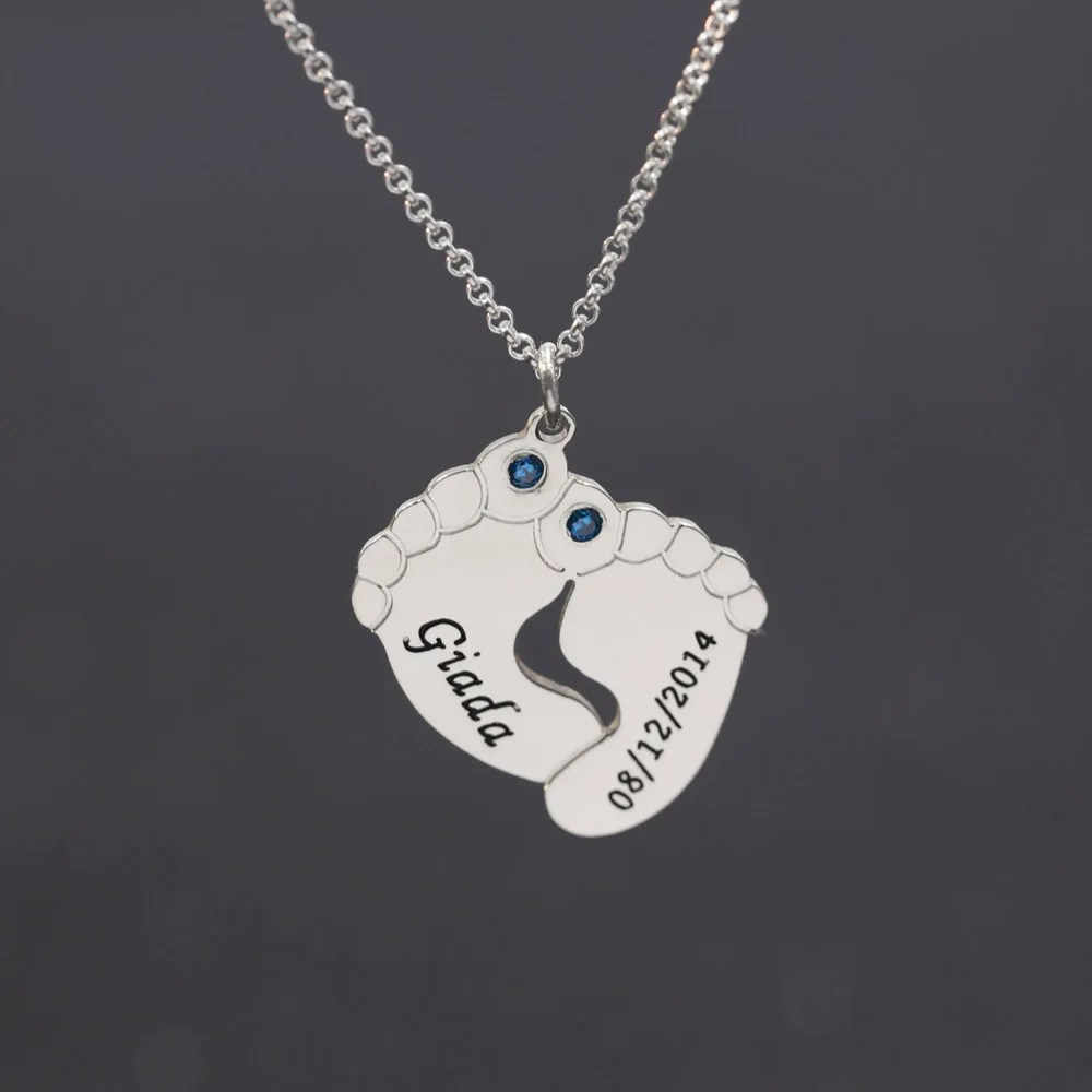 Solid Silver Birthstone Name Necklace Customized Baby Feet Memorial Birthday Gift | Украшения и аксессуары