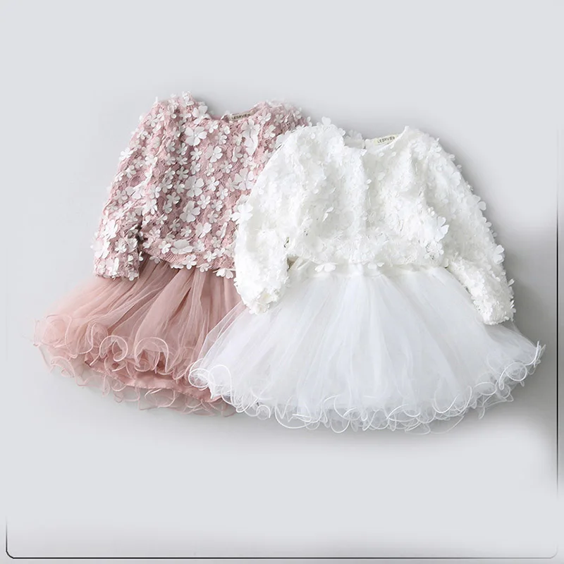 Одежда для маленьких девочек Летнее платье с вышивкой и лепестками Кружевное